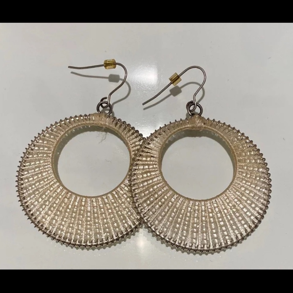 Gray Beaded Hoop Earrings